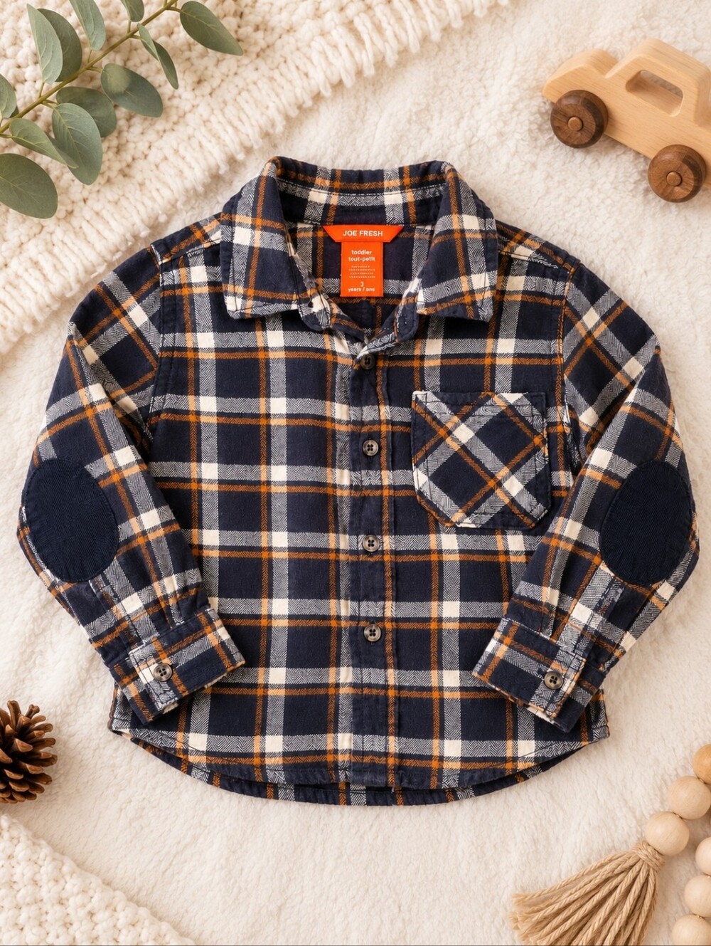 Joe Fresh Kids' Navy & Orange Plaid Button-Up Shirt